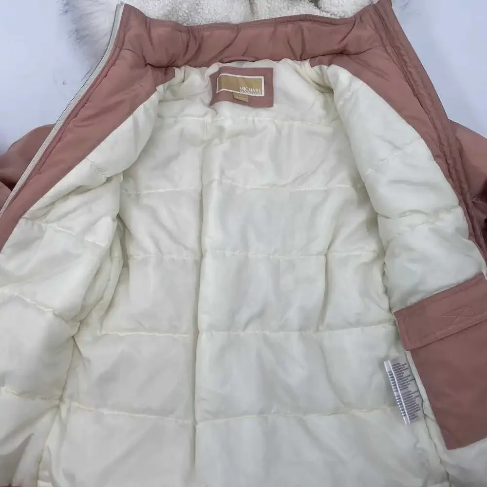 Michael Kors Pink Faux Fur Trim Hood Puffer Jacket | Girls 6X Regular